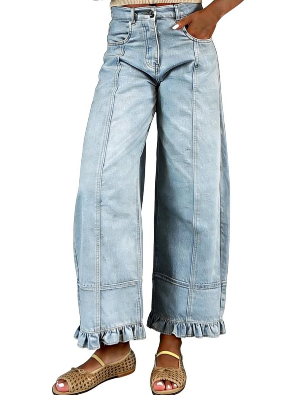 Floral Print Wide Leg Jeans, Y2K Patchwork Baggy Denim Pants for Women